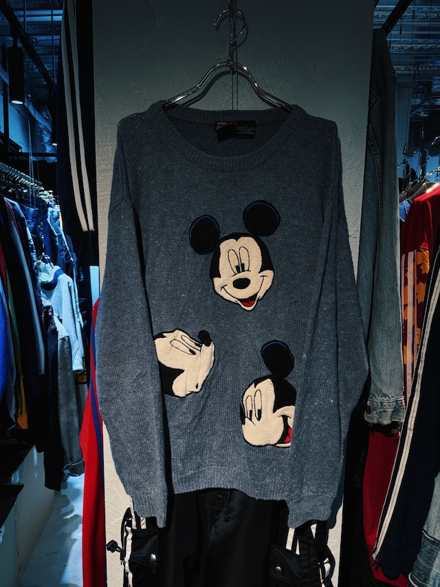 【D4C】90's vintage "Mickey Mouse"character patch print desgin knit