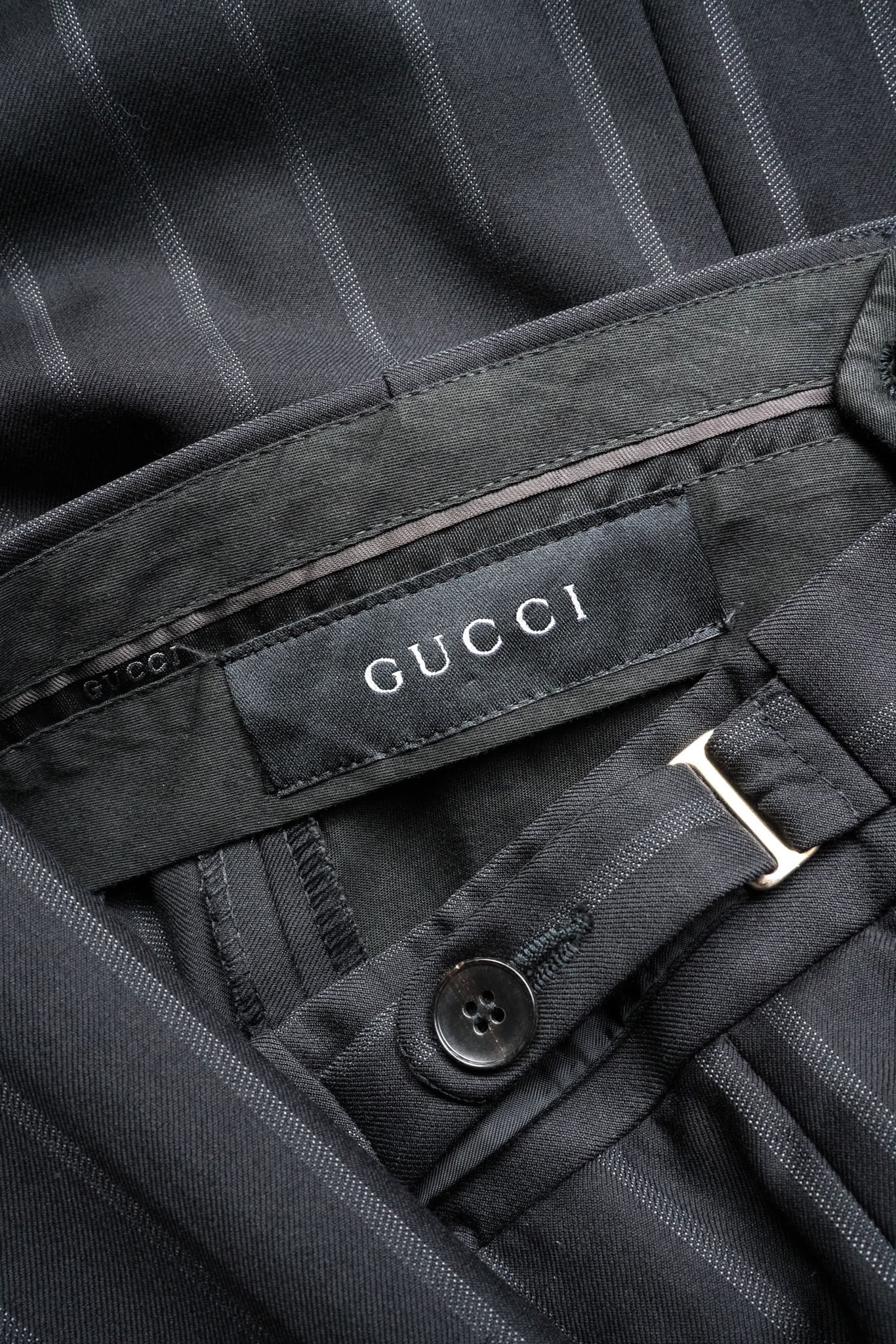 01SS “GUCCI” Stripe Pattern Wool Cashmere Side-Adjuster Slacks