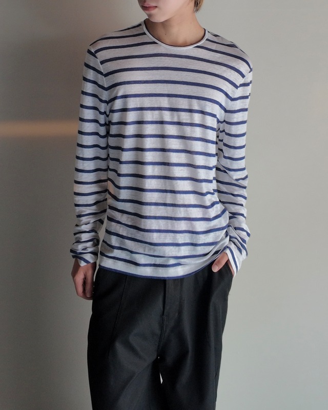 【DSQUARED2】linen crew neck border top