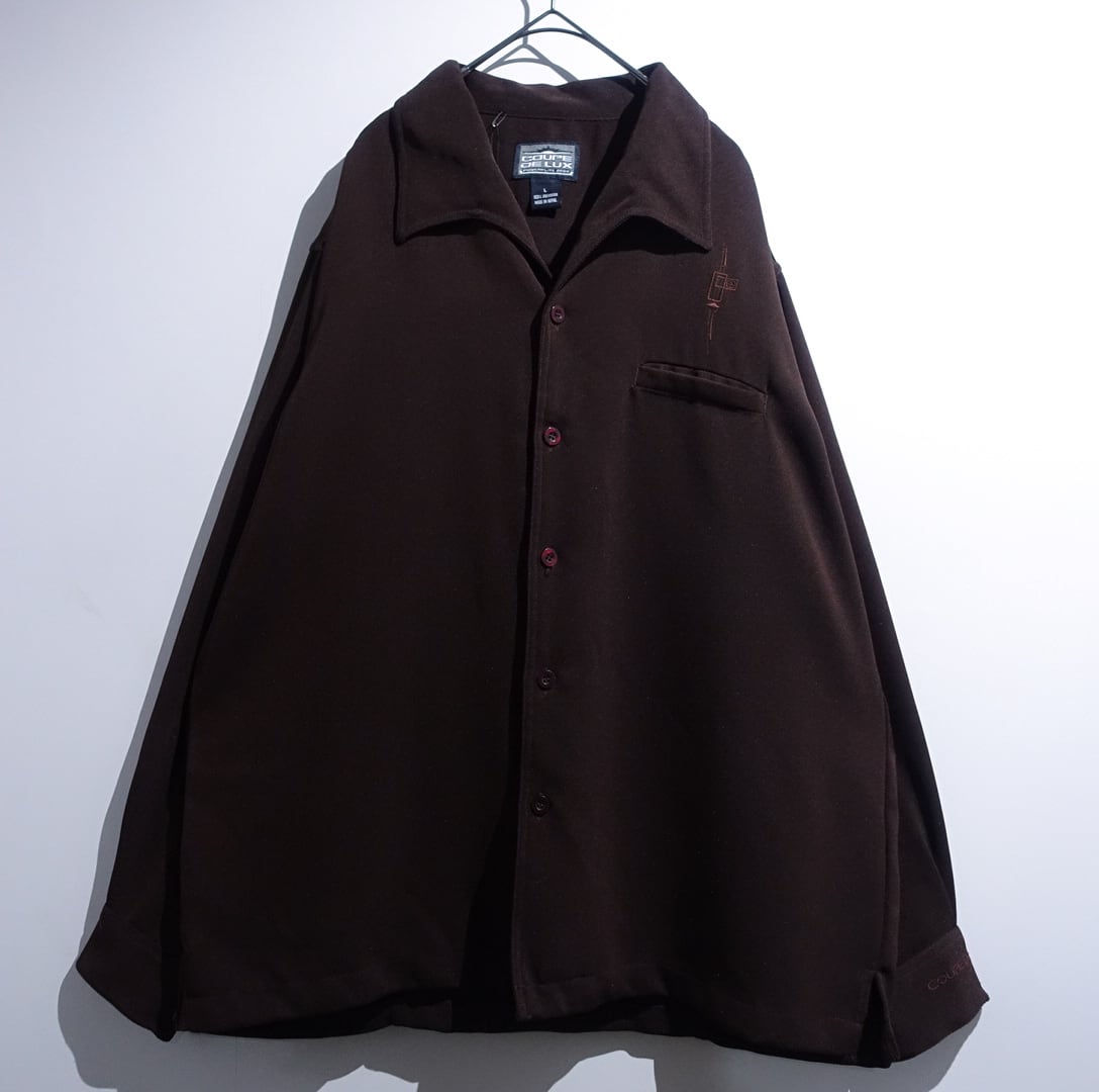 "COUPE DELUX" Brown Geometric Embroidered Design Open Collar Poly Shirt