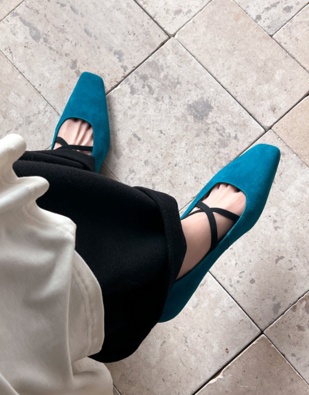 羊革  ゼブラ柄クロスストラップ マリージェンパンプス