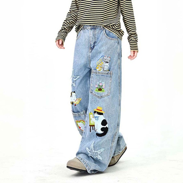 キャットアートエンブロイダリーデニムパンツ
1col R01651