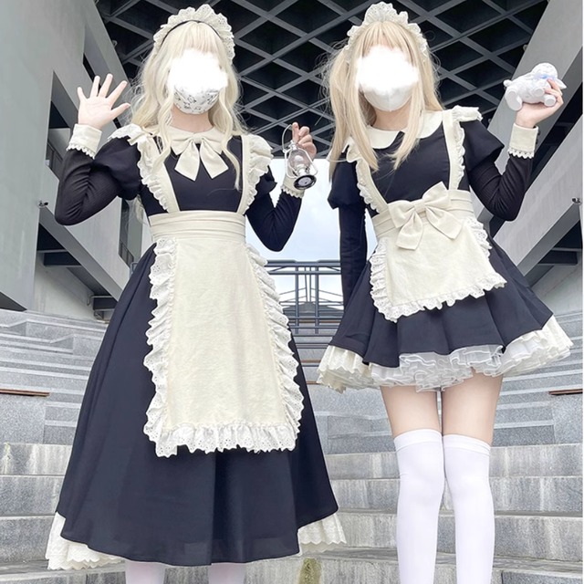 With U ゴスロリ系 メイド服 カチューシャ レトロ クラシカル ガーリー 甘め 原宿ファッション ゴシック 控えめ ろりぃた