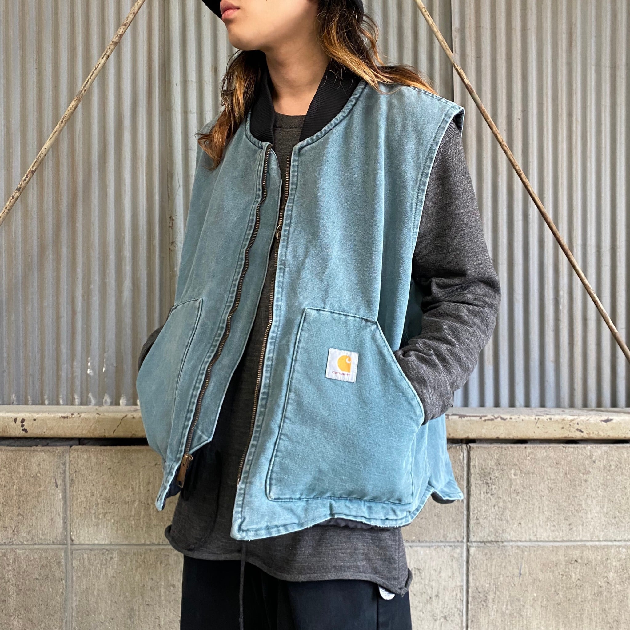 Carhartt カーハート ダック地 ワークベスト メンズXL相当 古着 キルティングライナー フェードグリーン 緑色【ワークジャケット】 |  cave 古着屋【公式】古着通販サイト