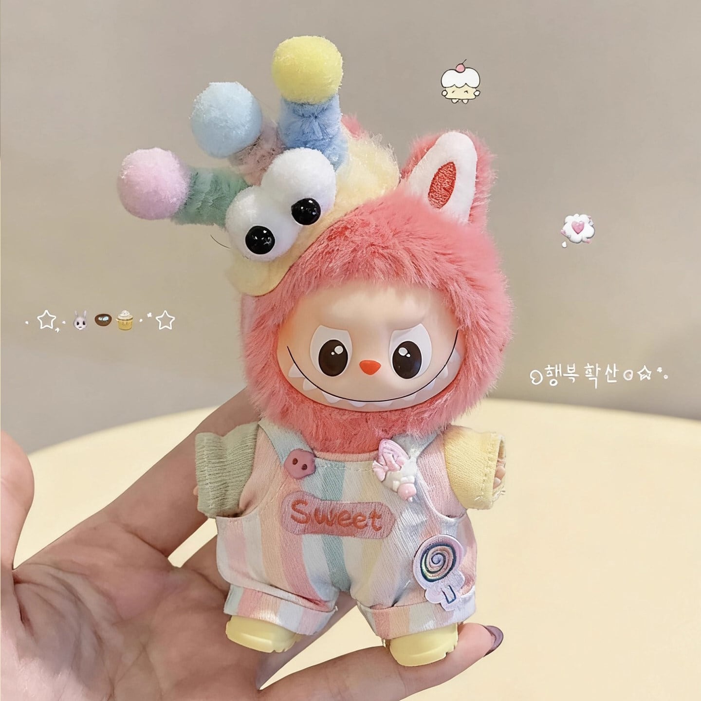 【10cmラブブ4.0対応】ラブブ sweet 萌えキュン♡フルコーデセット オーバーオール+トップス+ヘアアクセサリー+シューズ 全4点セット かわいい完成形