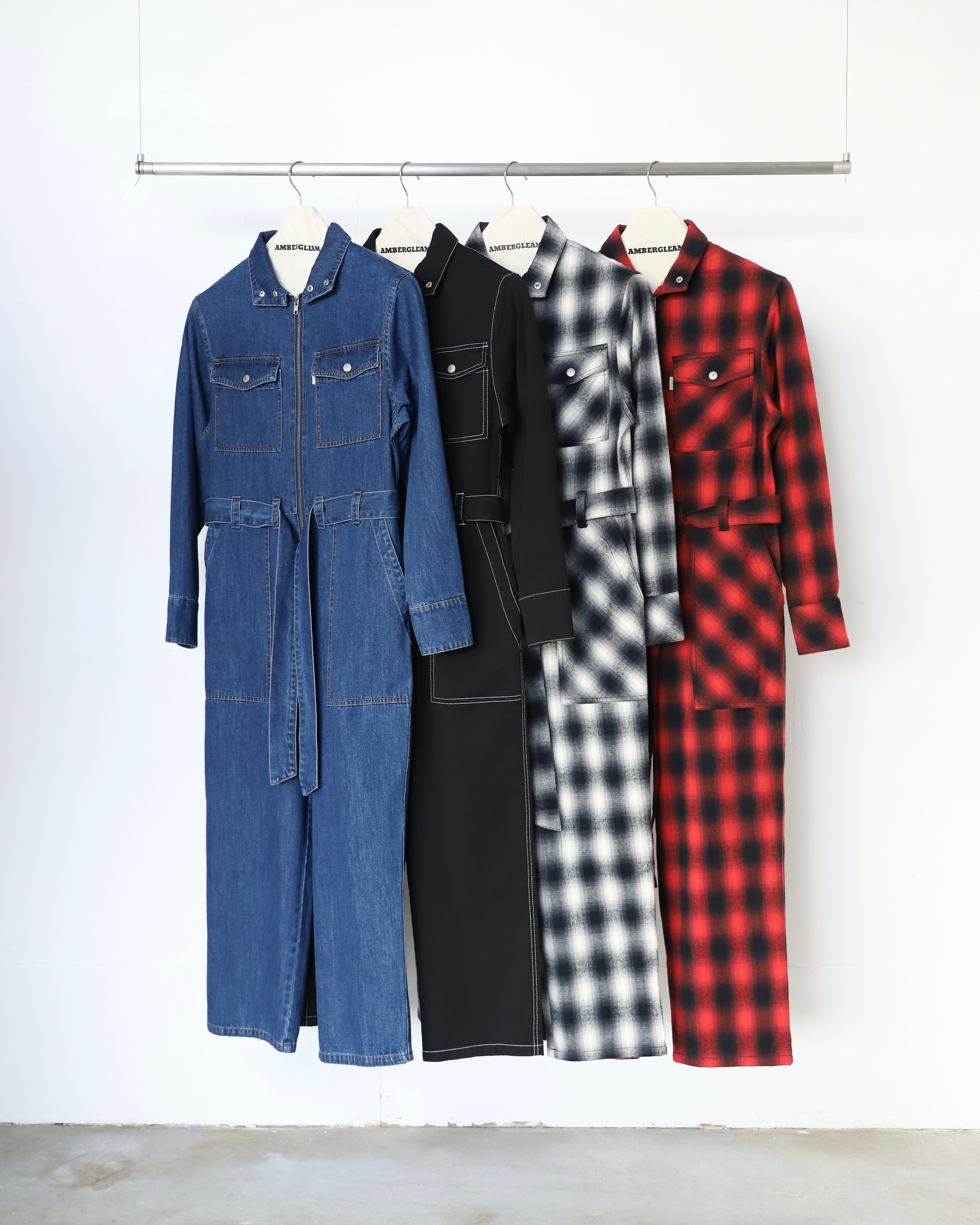 残り僅か | Fabric Jumpsuit / Black Chino Material | AMBERGLEAM