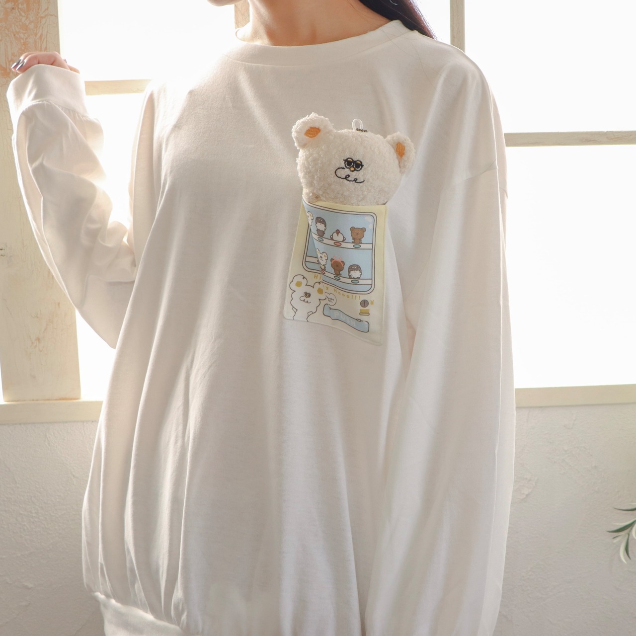 Hoooさん のぬいぐるみキーホルダー付き！自販機プリント ロンT レディース メンズ - 5