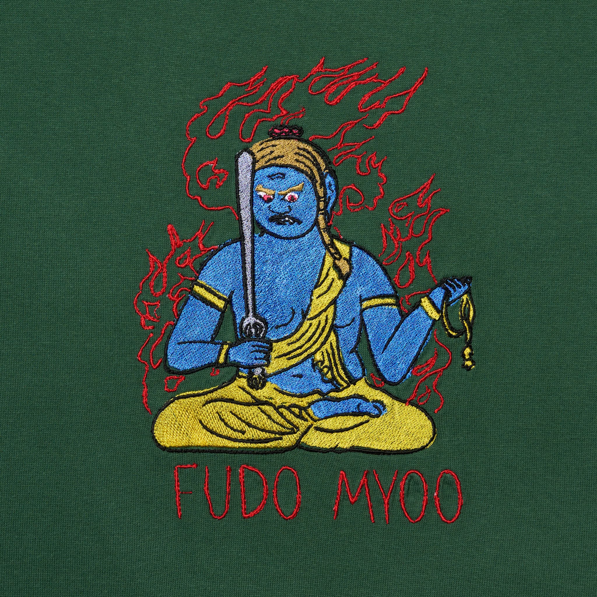 不動明王 Tシャツ (刺繍) 6.2oz ブラック/アイビーグリーン/ライト
