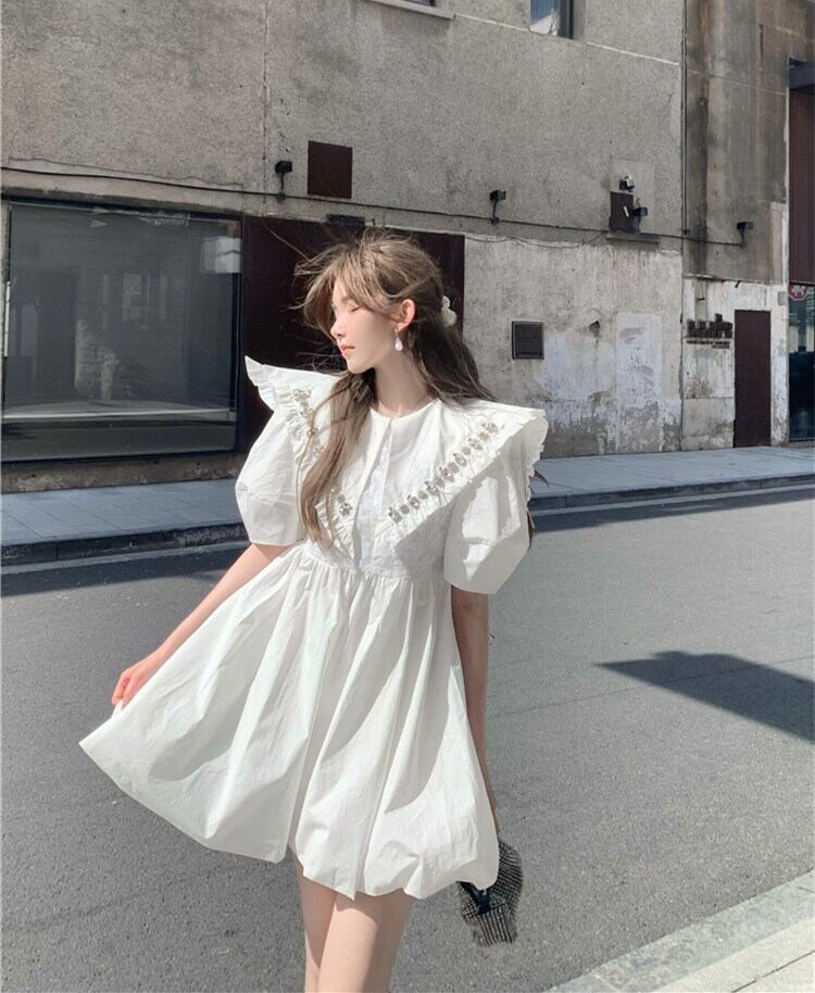 ドレス スリーブショートスカート サマーホワイト 夏物 ブラックストロベリース75163224711