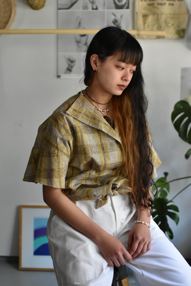 80's- -old- "design check shirts" "cotton linen"