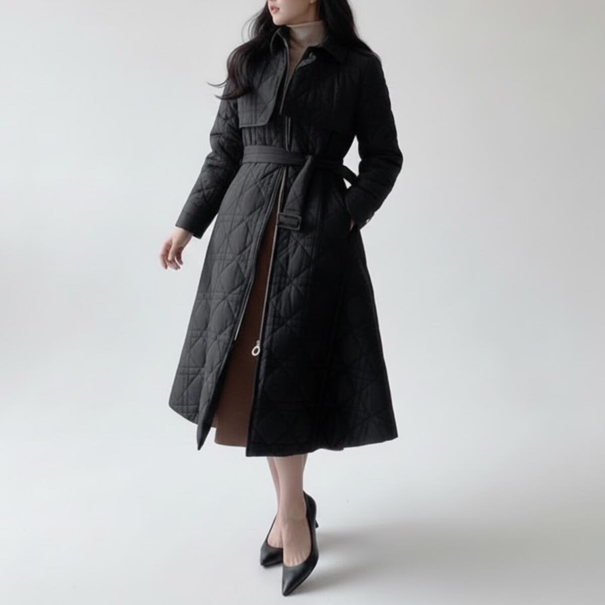 Diamond Quilted Long Coat ch0304