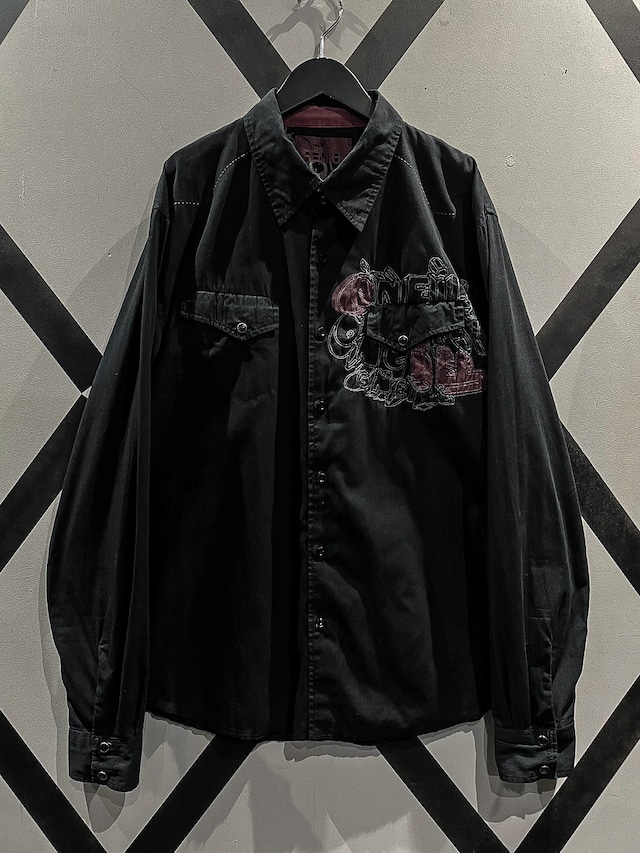 【X VINTAGE】Logo Stitch Design Loose Western Shirt