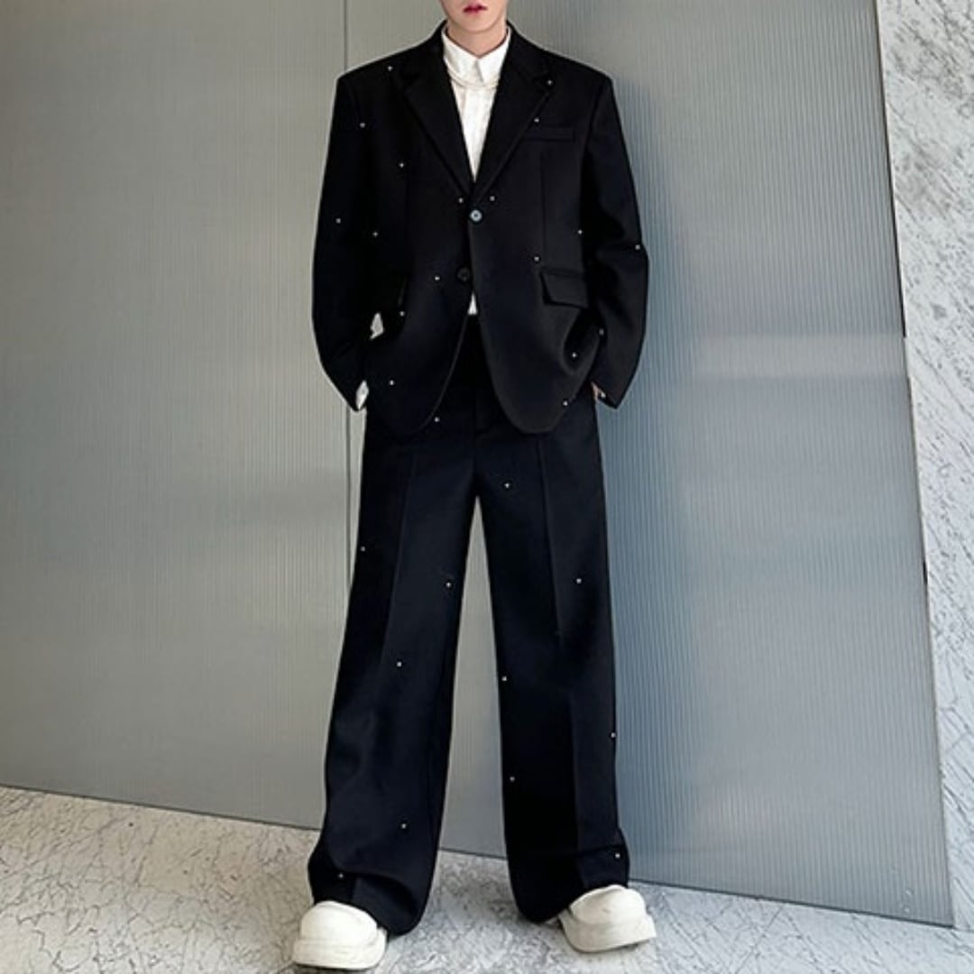 ビーズ装飾 ルーズシルエットスーツ セットアップ D11280 | 韓国メンズ