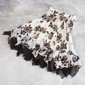 社交ダンス 衣装 スカート ホワイト系 チャコット Chacott レッスン 練習 白 透け感 チュール 日本製 バラ柄 花柄 植物柄 ラテン フリル リボン ふんわり 大人っぽい 上品 おしゃれ フレア 無地 シンプル ブラウン系 白 茶 練習着 エレガント スポーツウェア ダンスウェア 透ける素材 お洒落 かわいい ダンス用スカート レディース