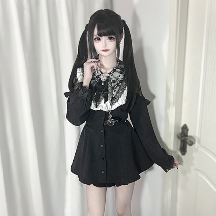 地雷系 3点セット ワンピース×パンツ×ネックリボン Y2K｜WithU