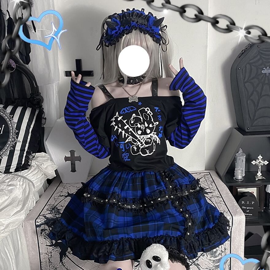 サブカル 服 地雷系 通販 ミニスカ チェック柄 フリル スタッズ ベルト ゴスロリ 闇かわいい ゴシック バンギャ