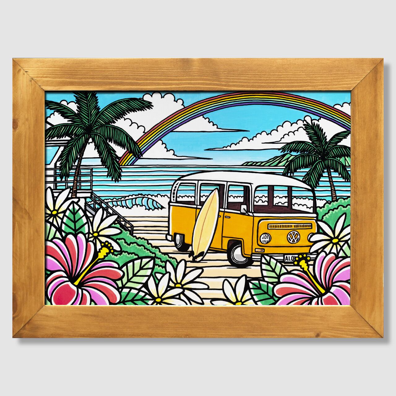 原画】Wood Panel B3 Size（Sandy Beach Surf）with Frame | TAMO ART