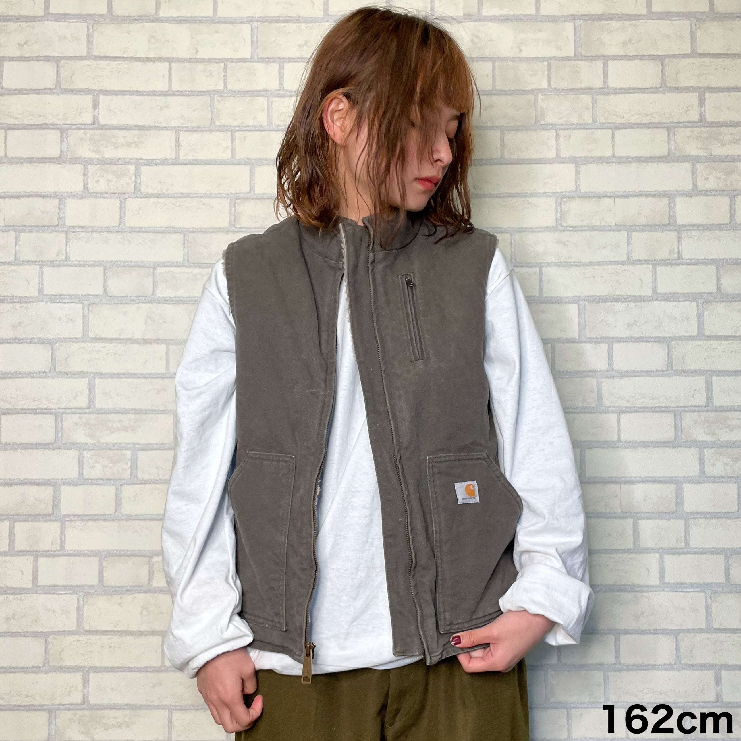 Carhartt ダックベスト XS (S相当) 裏地ボア 裏ポケット付き ジップ  