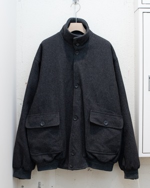 high neck padded wool blouson / ribbed hem & large flap pockets