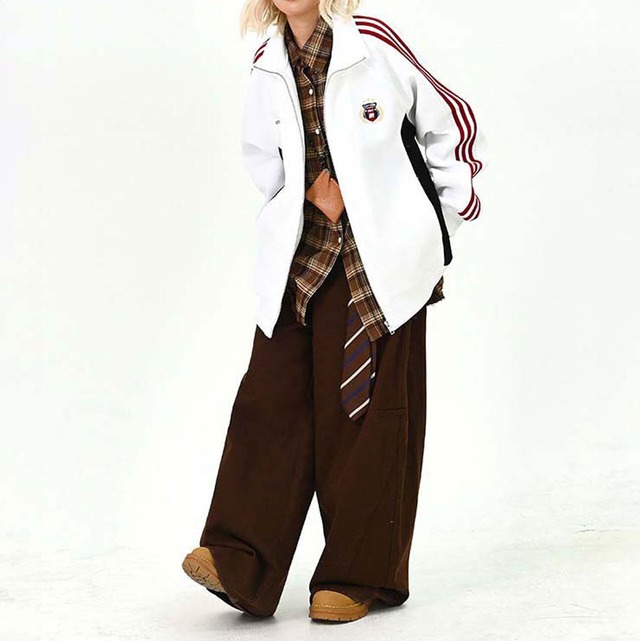 トラックラインエンブレムジップブルゾン 2col   R01488