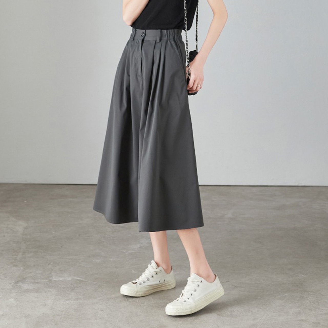 サイドポケット付きハイウエストミモレ丈スカート A00416