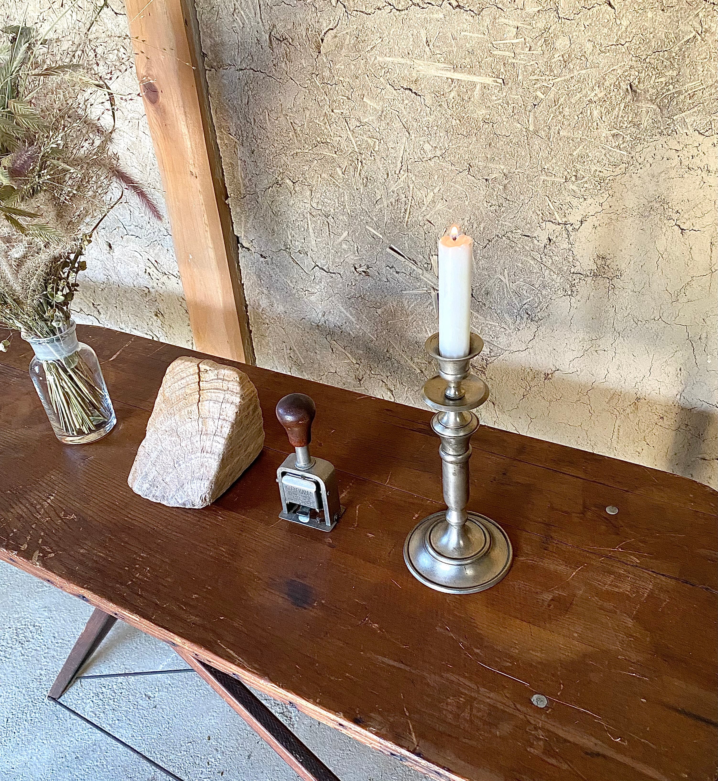 フランス アンティーク ホーロー キャンドル スタンド ホルダー ピンク