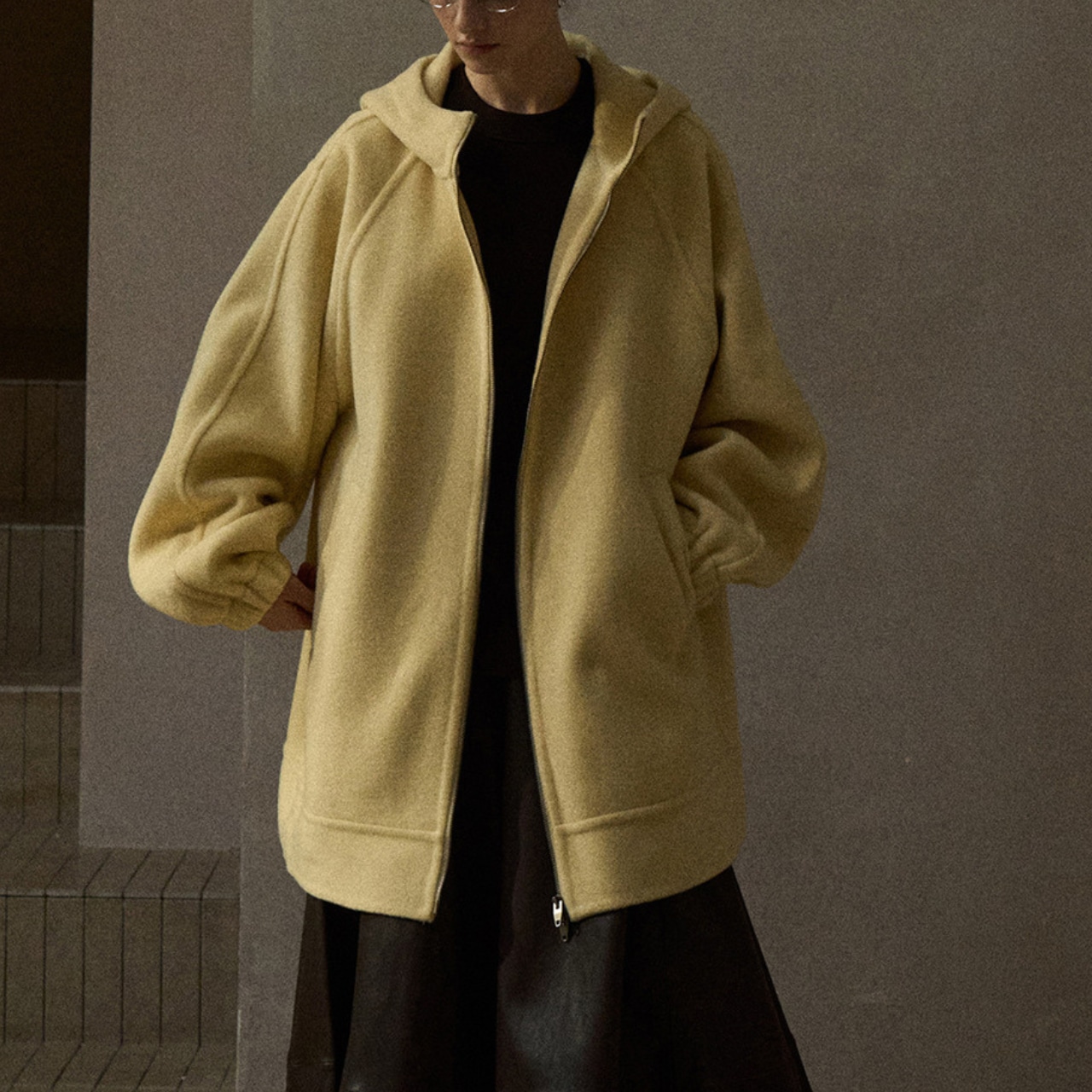 Wool Blend Hooded Coat T3961