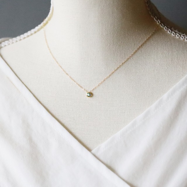 再入荷！マダガスカル産ブルーグリーンアパタイトのひと粒ネックレス｜14Kgf