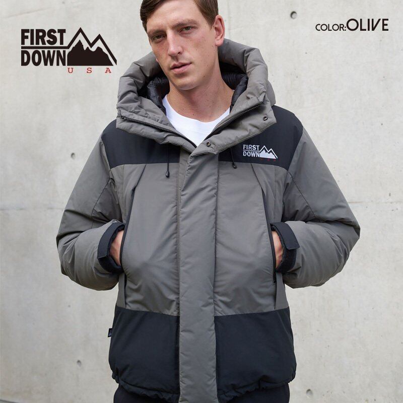 FIRST DOWN ファーストダウン DOWN JACKET HOODIE 2トーンダウン