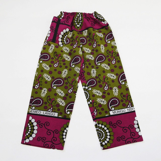 カンガのパンツ（オリーブ × ワインレッド）アフリカ布パンツ カンガパンツ
