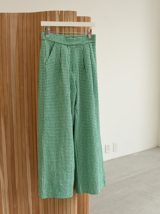 2tuck wide pants（gingham-blue×green）