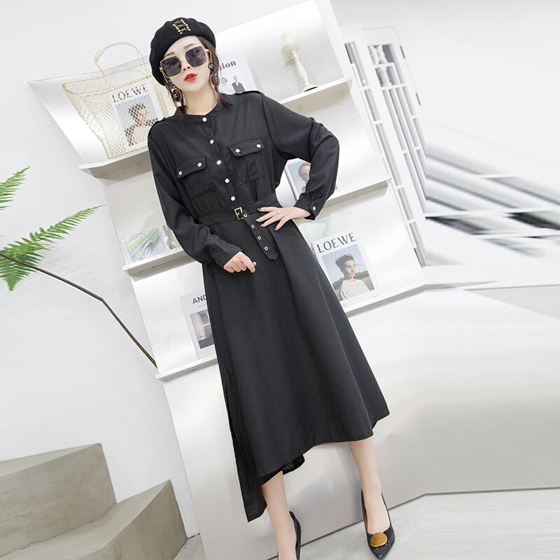 秋のプラスサイズの女性の太ったmmドレス2020新しいベルト年齢を減らす、スリムなデザイン、ニッチなスカート ミックスインファッション73176183822