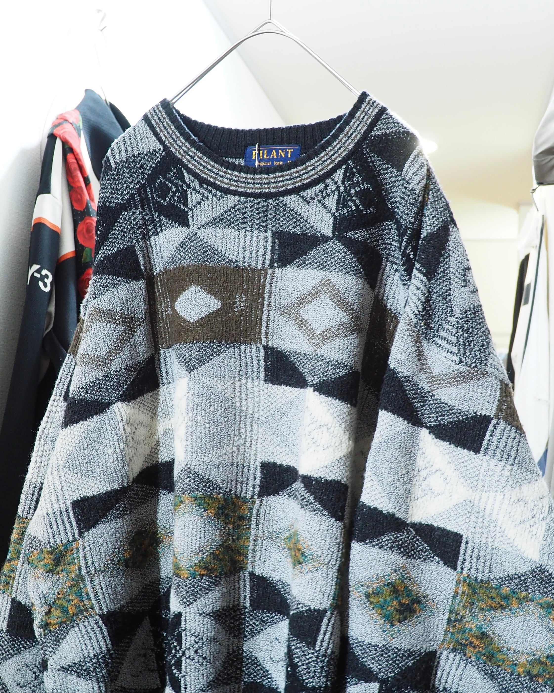 1990s Monotone × Geometric pattern Design vintage loose knit