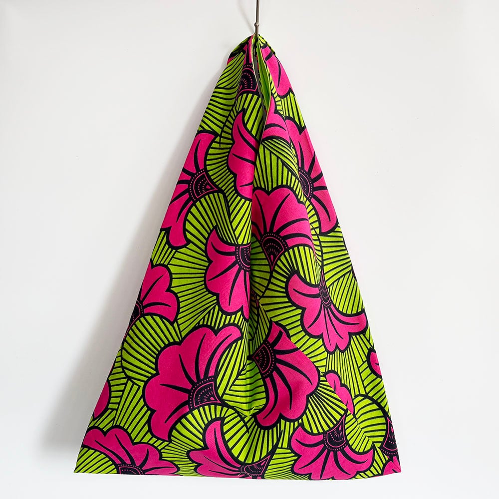 あずまバッグ アフリカンプリントM フューシャ・ペタル エコバッグ おしゃれ カラフルな普段使い