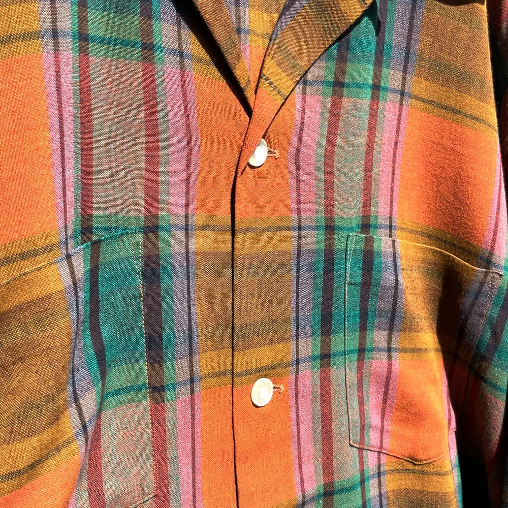 [BRENT] Vintage Ombre Check Open Collar Rayon Shirt [1960s-] Vintage Rayon  Shirt | beruf powered by BASE