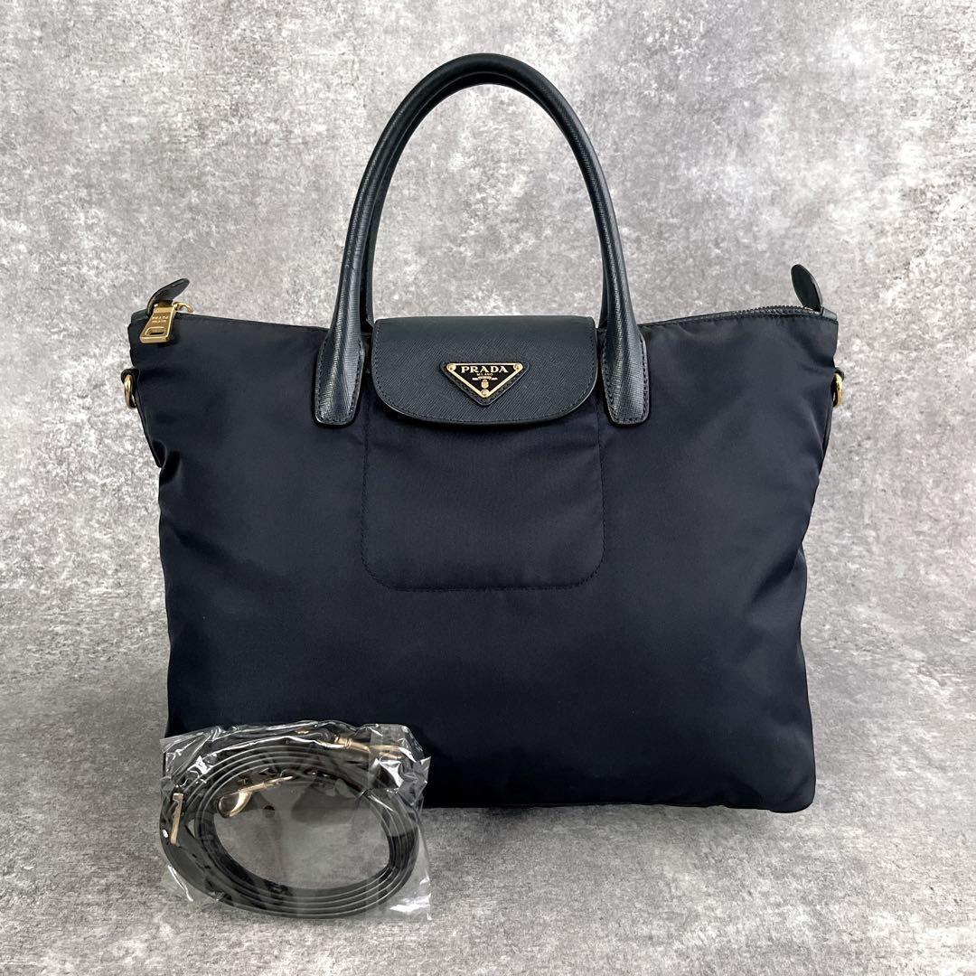 美品◇PRADA プラダ A4対応 ビジネス可 ナイロンxサフィアーノレザー