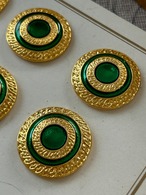 フランスVintage ヴィンテージボタン メタル ゴールド×メタリックグリーン 24mm アクセサリーパーツ デコレーション材
