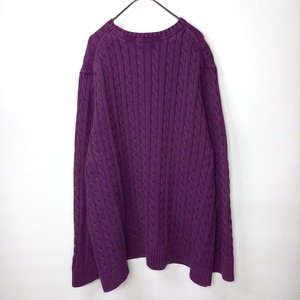 エルエルビーン　クルーネック　ケーブル編み　ニット　セーター　無地　アラン　紫