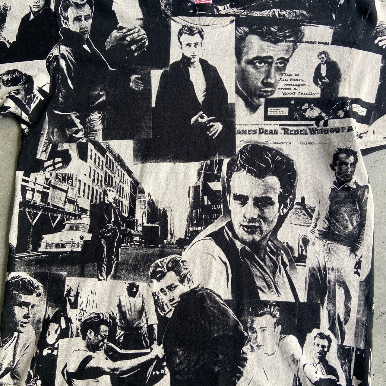 90年代 James Dean ジェームズ ディーン フォトプリントTシャツ ムービーTシャツ メンズM 古着 ヴィンテージ ビンテージ 90s  オールオーバープリント 映画 俳優 総柄 ブラック 黒 【Tシャツ】 | cave 古着屋【公式】古着通販サイト