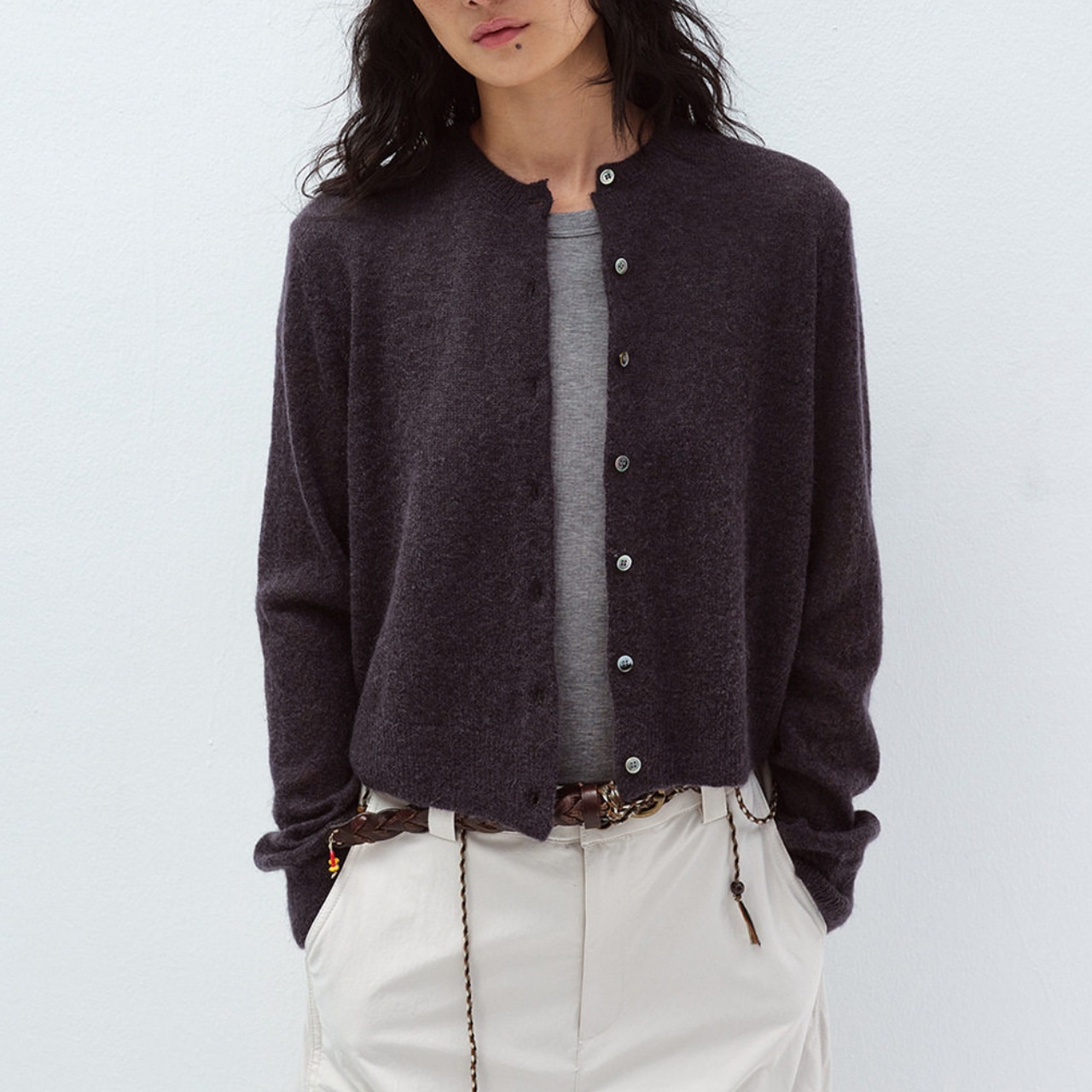 Button Front Cropped Cardigan T4257