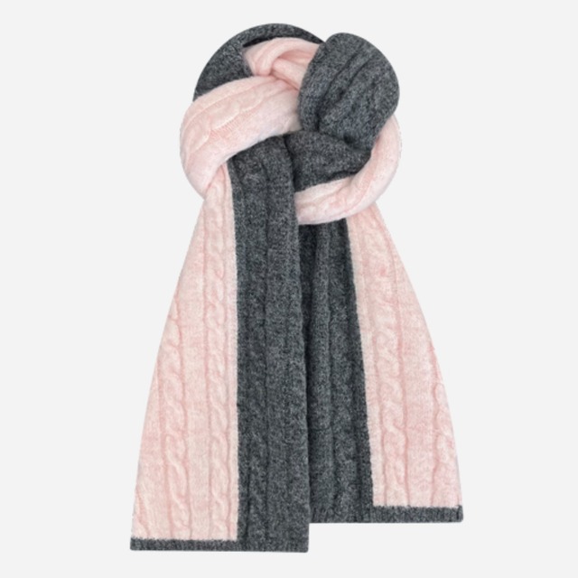 ケーブル編み バイカラーニットマフラー H0033