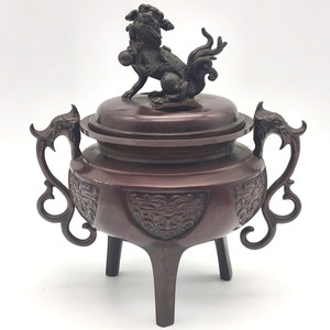香炉・銅器・大和型・獅子蓋・象耳・No.250917-50・梱包サイズ60