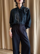 mode beaded embroidery black shirt-5313-7