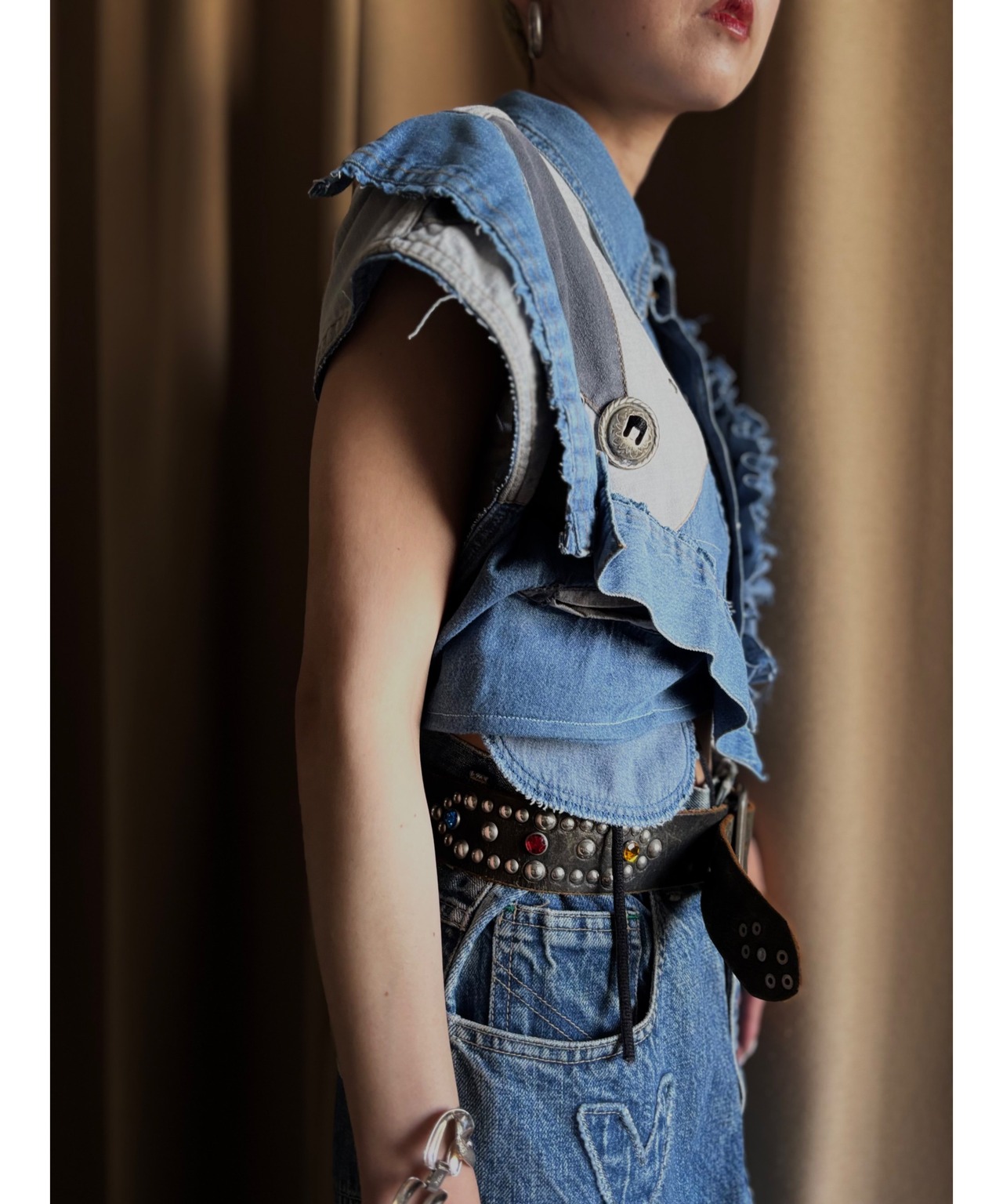 gather frill remake dungaree shirt-4726-5