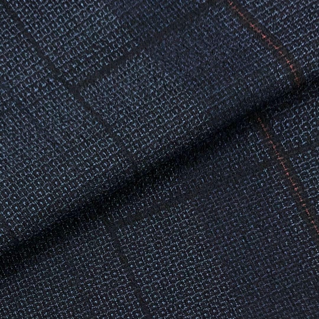 K-2520 単衣 塩沢紬 幾何学模様 亀甲 印度藍色 トールサイズ しつけ糸