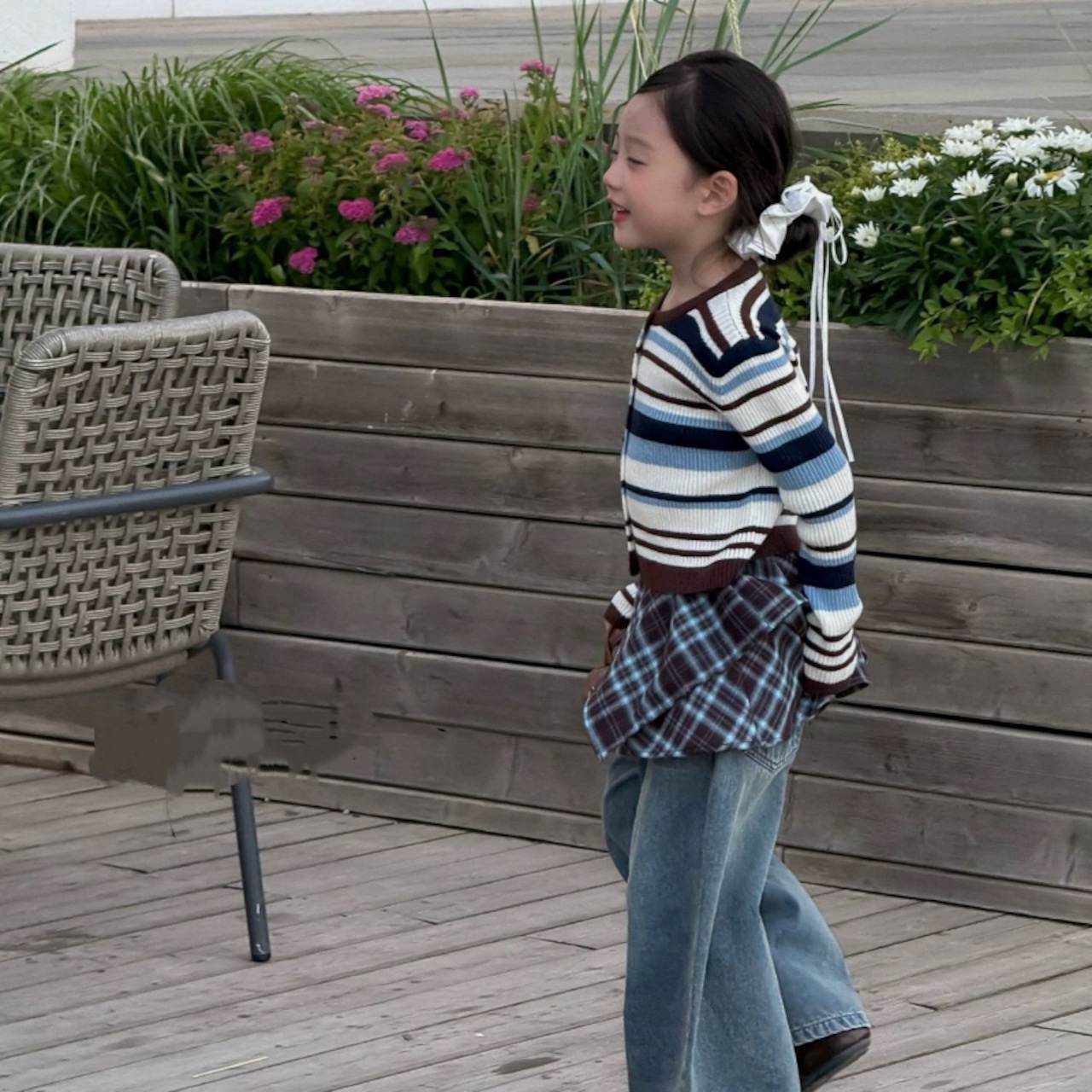 秋韓国風ボーダーカーディガン