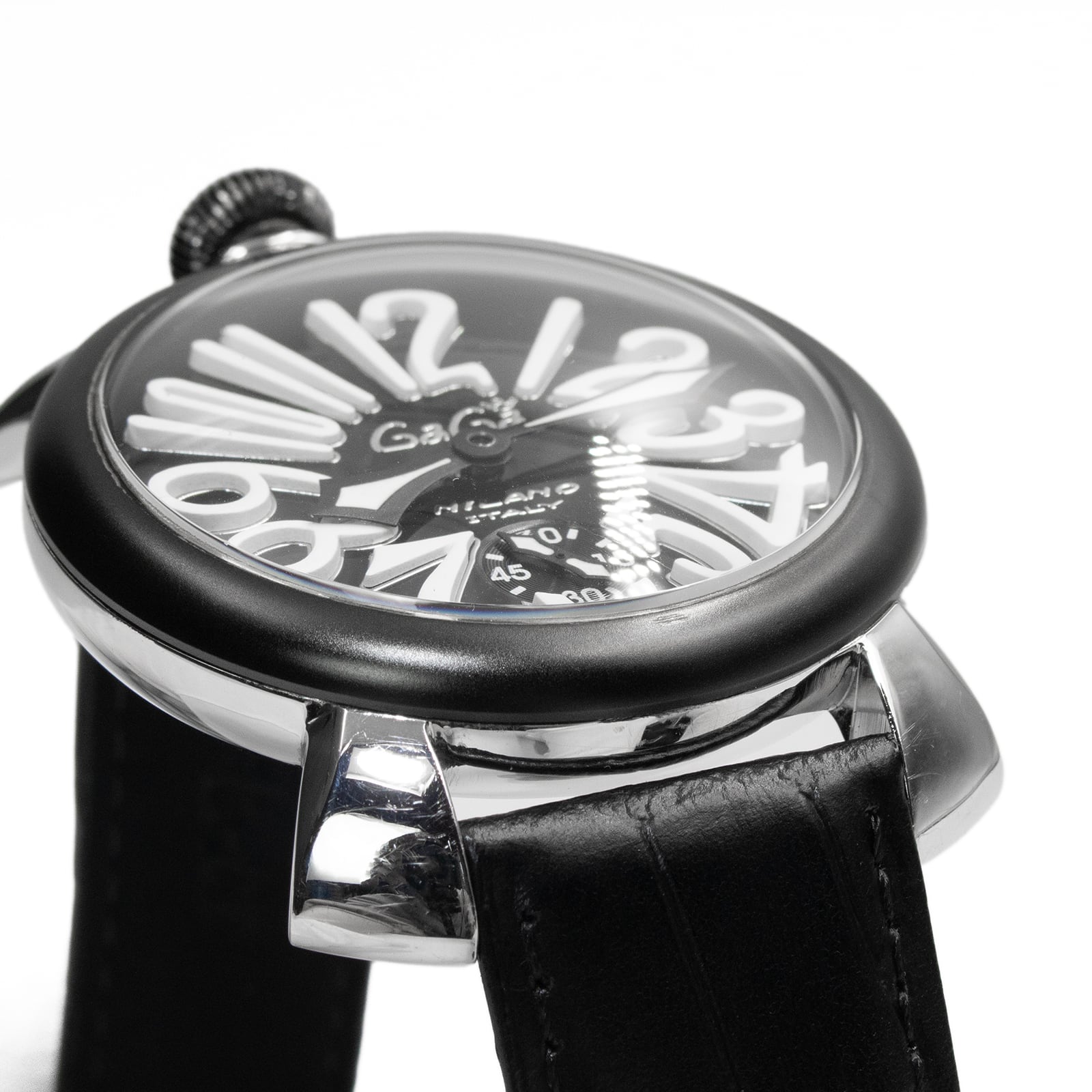 ガガミラノ 腕時計 手巻き メンズ マヌアーレ48mm 黒 白 裏スケルトン