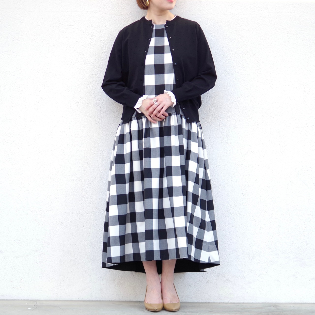 Pale Jute  Block check no-sleeve one-piece  short  再入荷