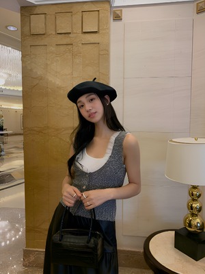 French lady style bow knit vest【H00046】