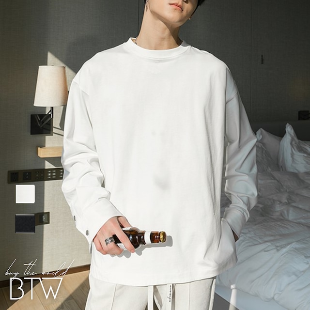 【韓国メンズファッション】スリットデザイン長袖Tシャツ シンプル ベーシック カジュアル  BW2429
